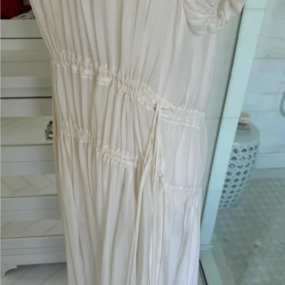 La ligne Isabelle white silk chiffon midi dress with double tie waist. Size Xs - Picture 8 of 8